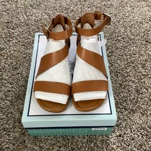 Franco Sarto Brown Leather Flat Sandals Size 6.5
